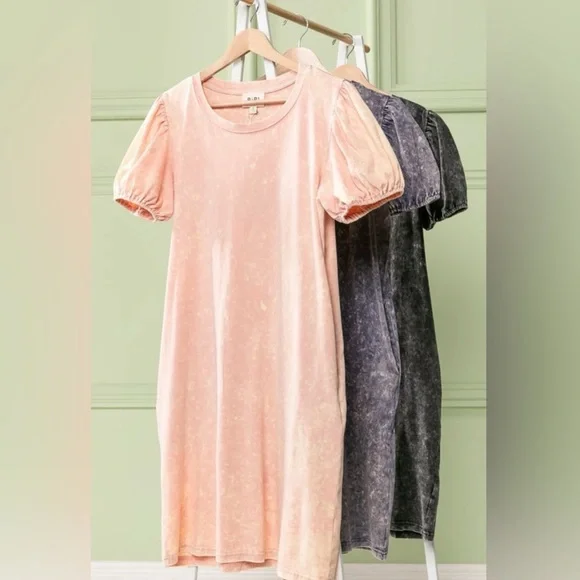 BiBi Black Puff Sleeve Mineral Wash Dress - Picture 6 of 6